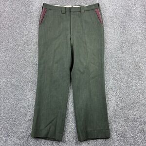 Vintage L.L. Bean Wool Field Pants Mens 34x30 Green Leather Trim Made in USA